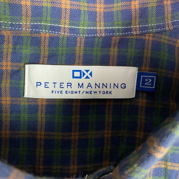 Peter Manning Lightweight Flannel Button Down Shirt Mens Size 2 Plaid Blue Green - Picture 6 of 14